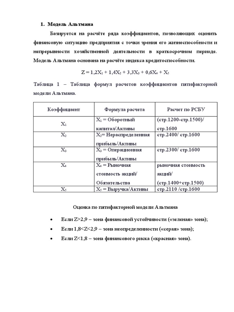 Курсовая Работа На Тему Оценка Вероятности Банкротства Организации